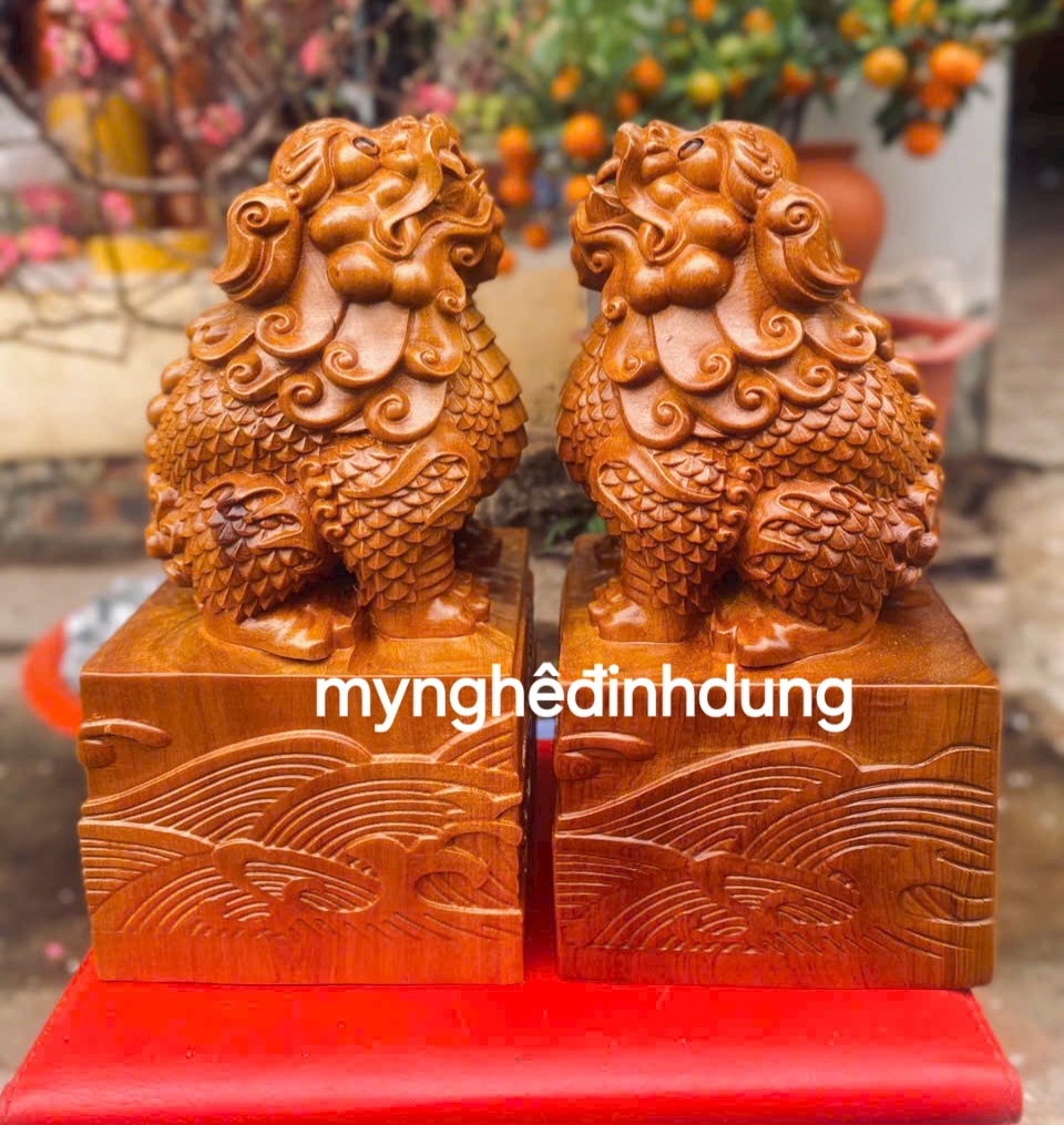 Cặp nghê tài lộc bằng  gỗ  bách xanh thơm nức cao 23x12x12cm