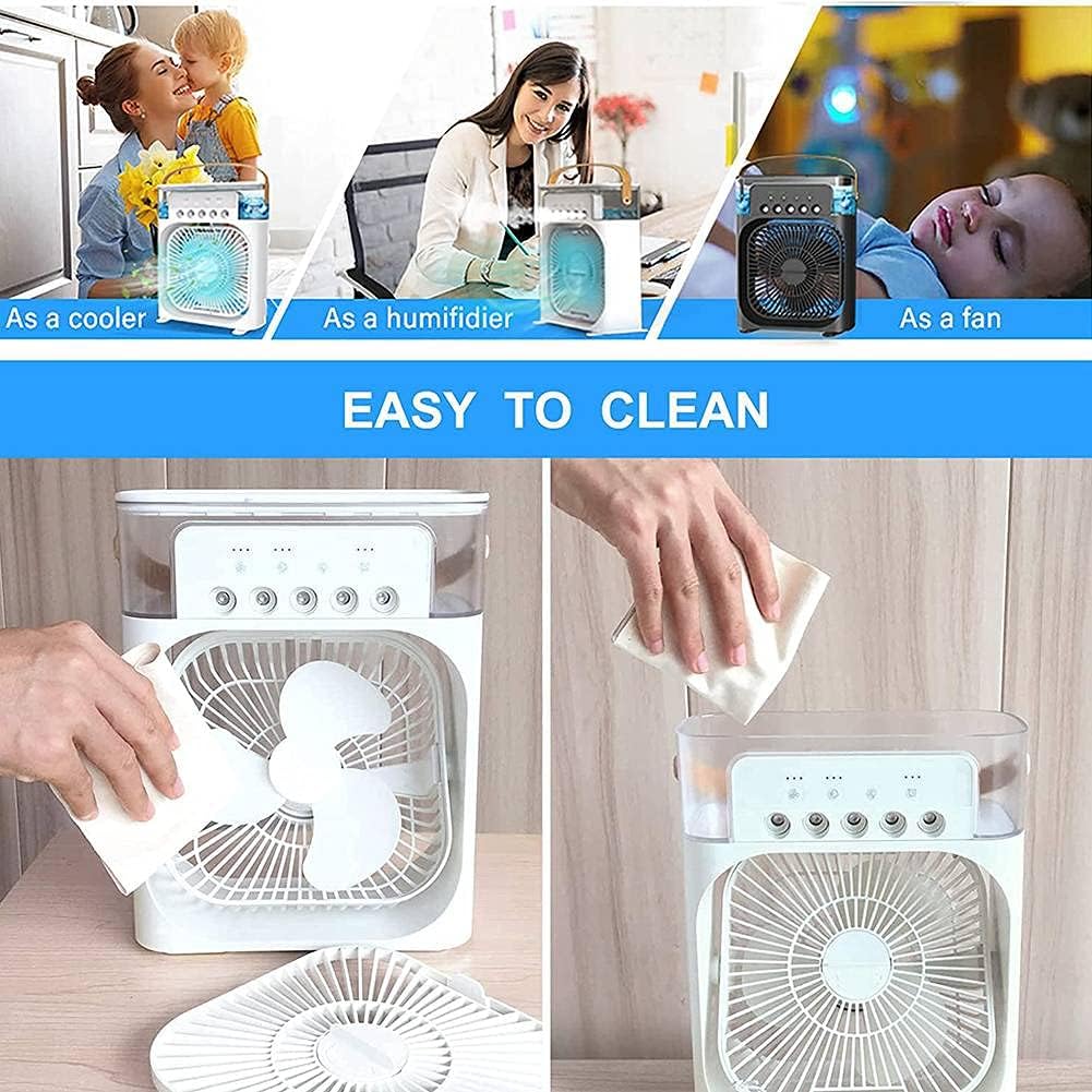 Quạt điều hoà hơi nước mini cool fan, quạt hơi nước làm mát phun sương để bàn 3 chế độ gió, dung tích bình lớn tích hợp đèn led, quạt phun sương mini để bàn