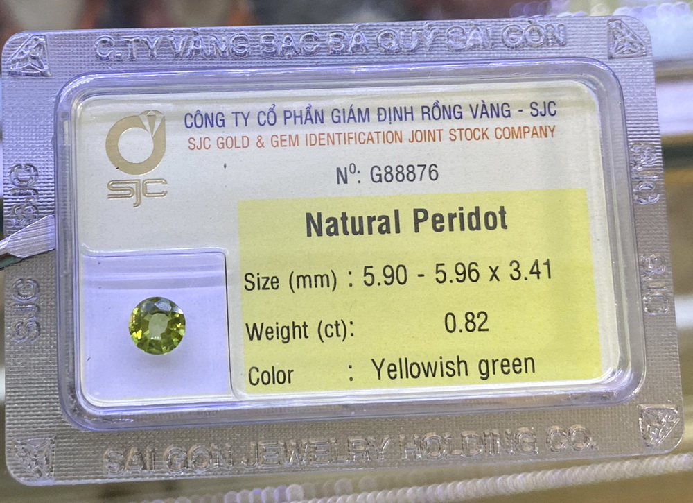 Viên đá peridot ngọc olivin kiểm định tự nhiên mài giác tròn phong thủy