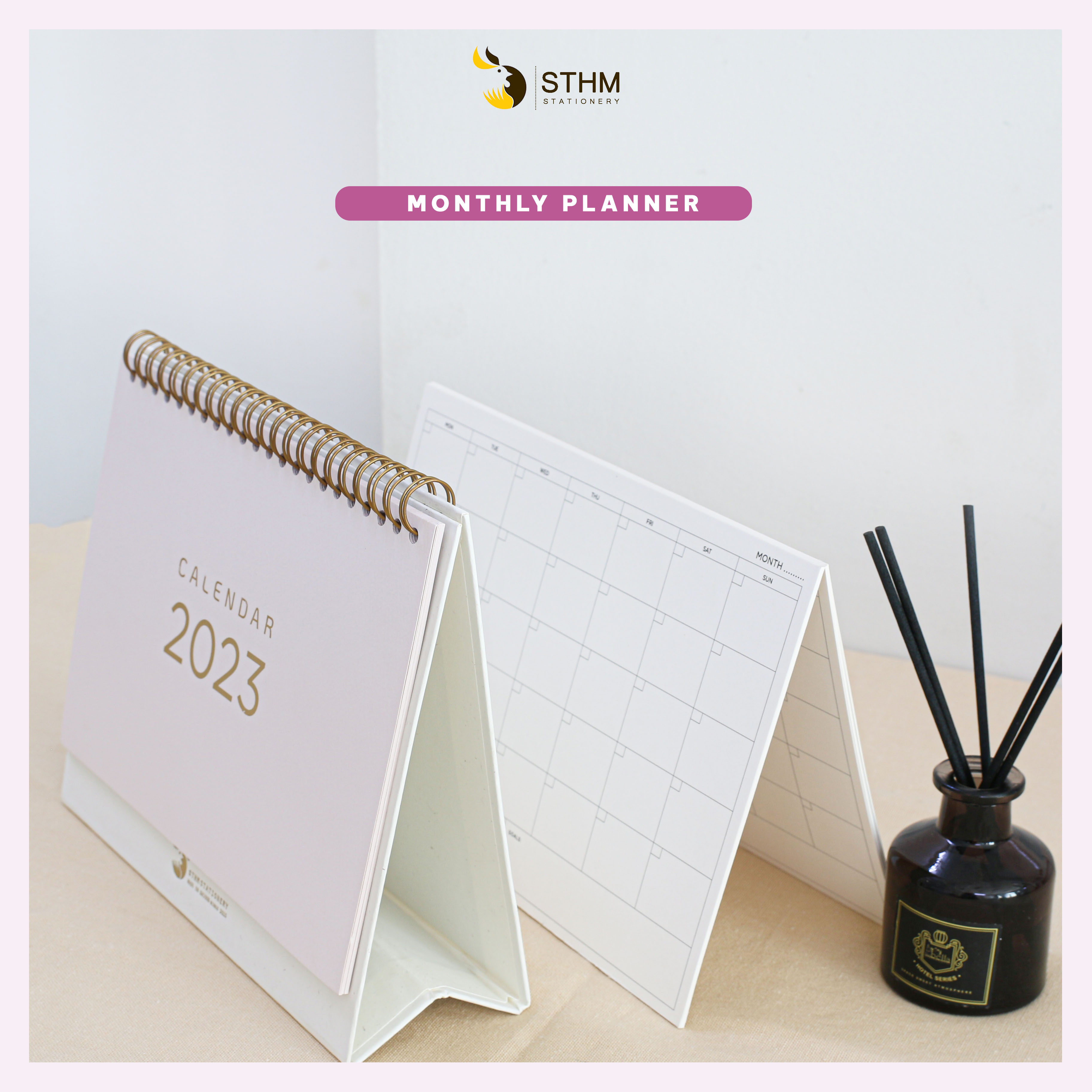 [STHM stationery] - Lịch bàn lò xo 2023 - Light pink - Giấy mỹ thuật cao cấp - Có lịch âm dương và checklist