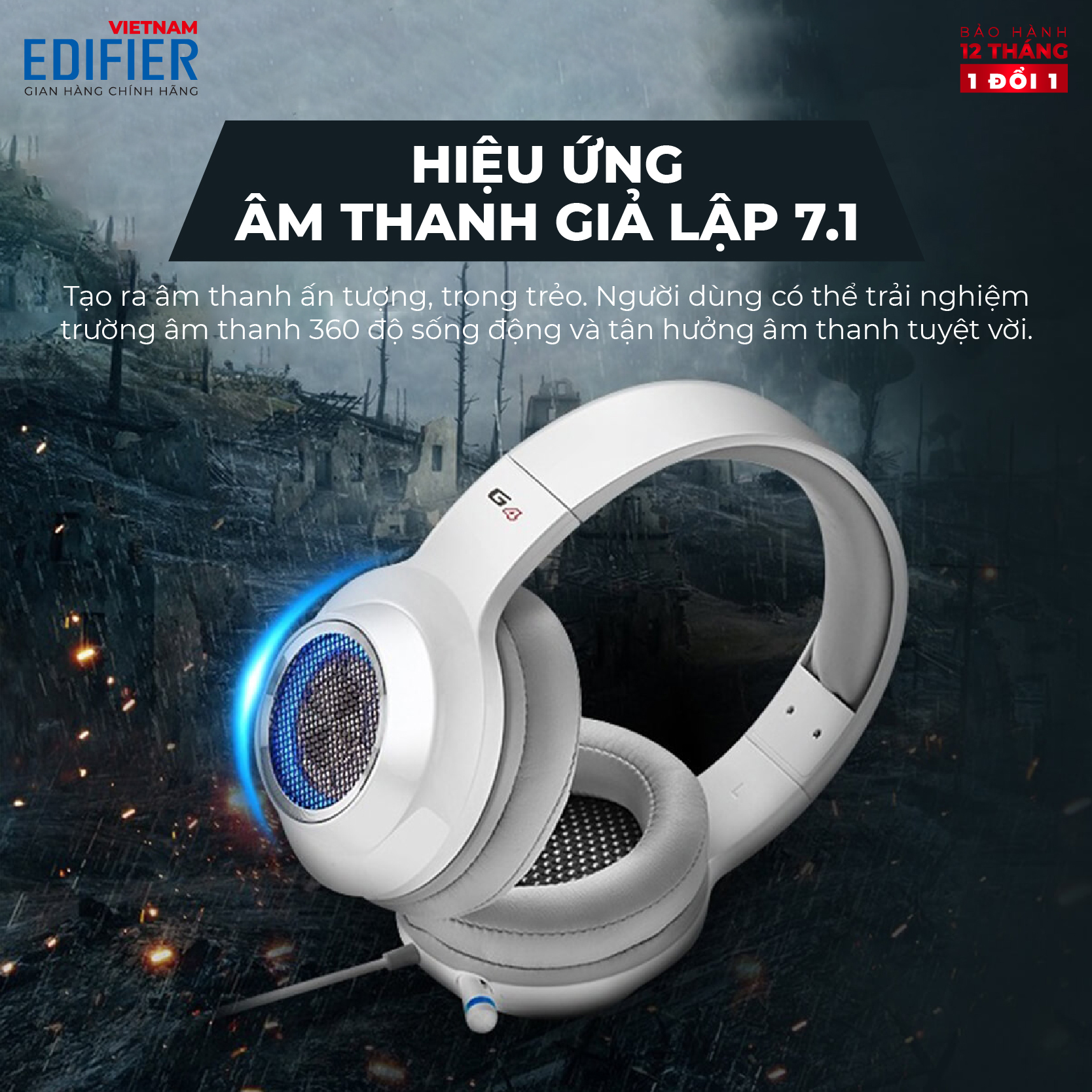 Tai nghe chụp tai có dây âm thanh 7.1 EDIFIER G4 SE Kèm Mic đàm thoại Khử tiếng ồn, tích hợp đèn led - Hàng chính hãng