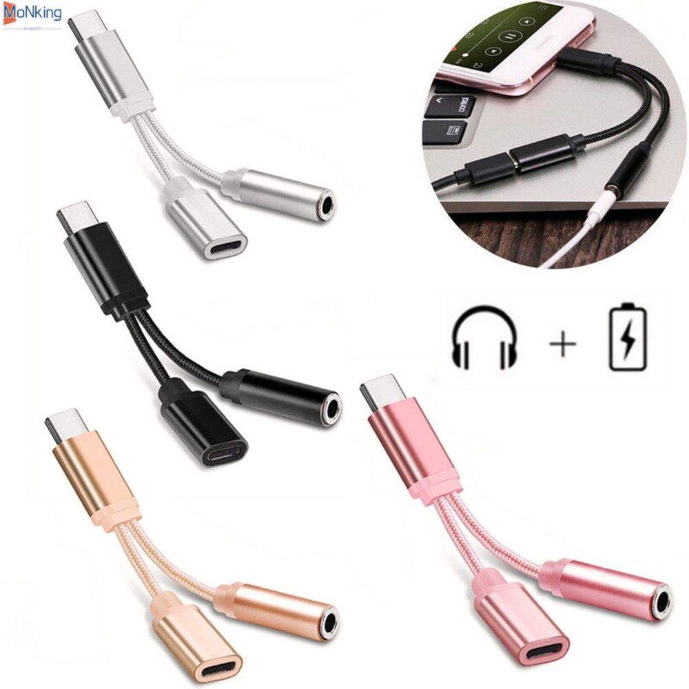 2 TRONG 1 Bộ Chuyển Đổi Âm Thanh Sạc Tai Nghe Cáp TYPE-C AUX Jack Headphone Cho Sét 3.5mm Tai Nghe Splitter -MKSHOP