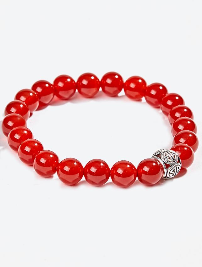 Vòng Đá mã não đỏ Đỏ Thiên Nhiên Phối Charm bạc