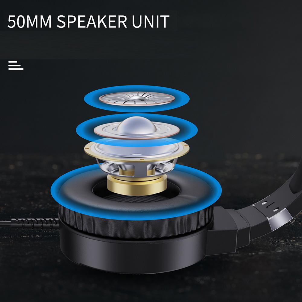 HXSJ F16 Wired Head-mounted Gaming Headset with 50mm Driver Unit Omnidirectional Microphone RGB Light Effect USB+3.5mm