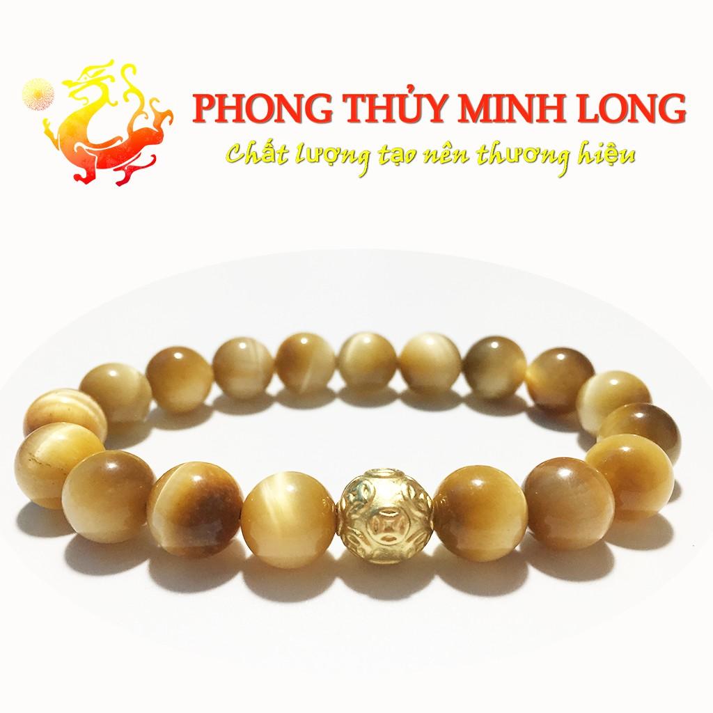Vòng tay đá Mắt Hổ Vàng Tâm chất lượng 5A mix 1 hạt Kim Tiền vàng hợp mệnh Thổ và mệnh Kim
