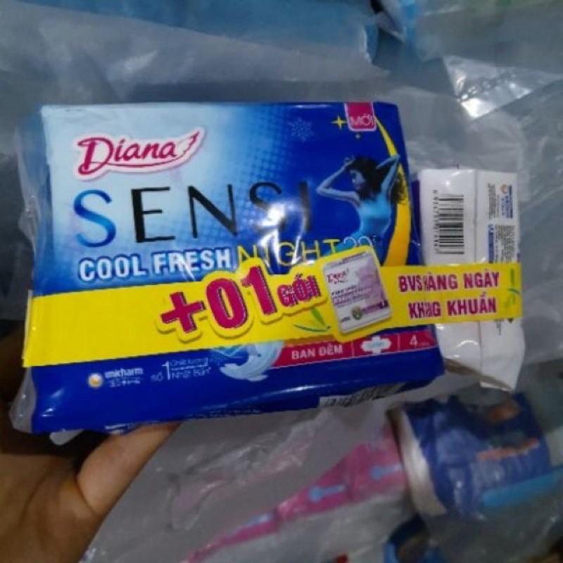 6 gói Băng vệ sinh Diana Sensi cool fresh đêm 29cm tăng 6 gói băng vệ sinh hàng ngày 8miếng