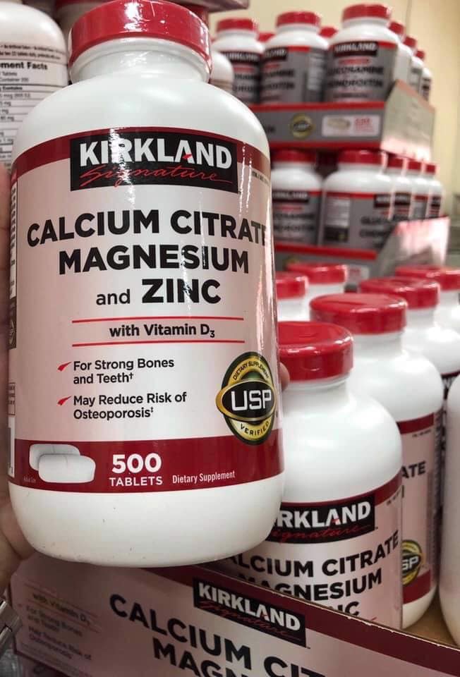 Viên Uống Kirkland Signature Calcium Magnesium and Zinc with vitamin D3 500 viên mẫu mới