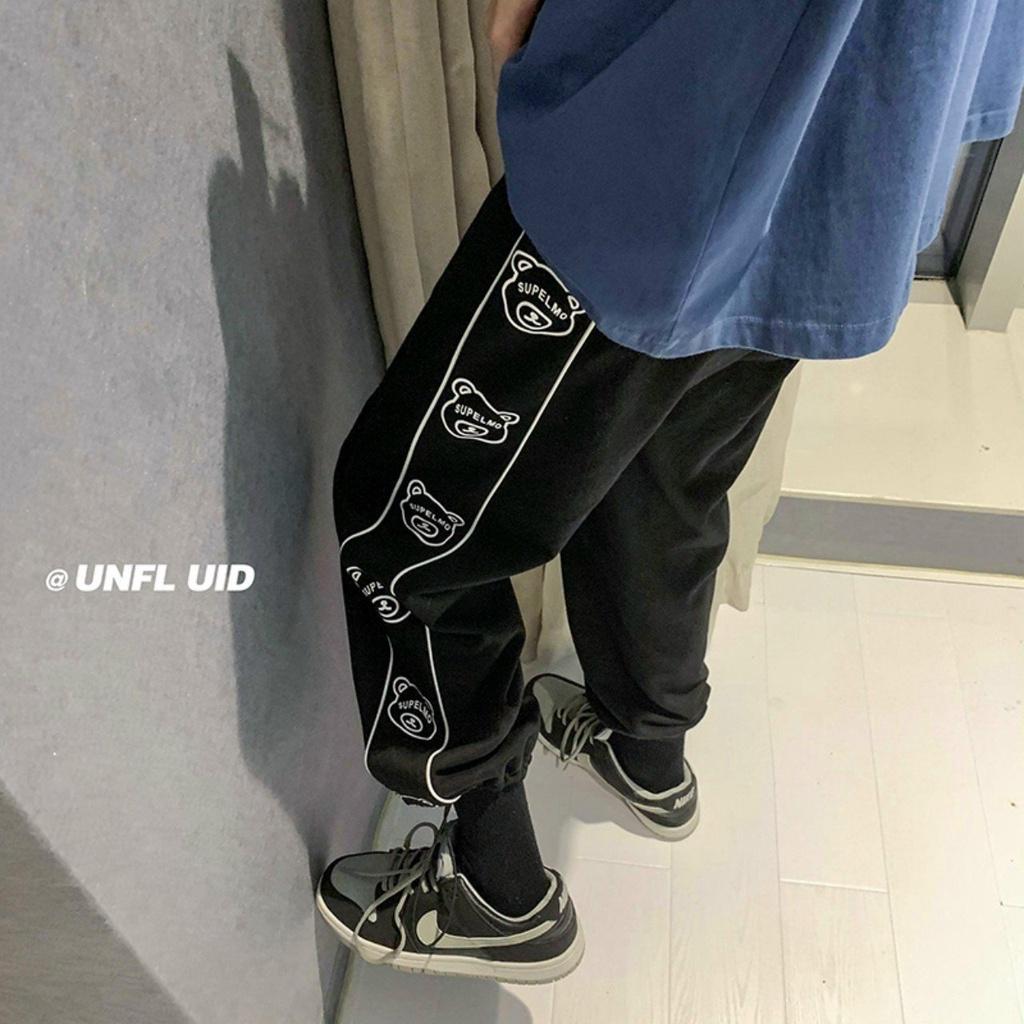 Quần thun jogger logo in đầu chú gấu superl Mo chất liệu 2 da mềm mịn năng động,Quần Jogger nam Phong cách đường phố phối sọc PALAGF, Quần dài thể thao chất thun da cá mềm mịn