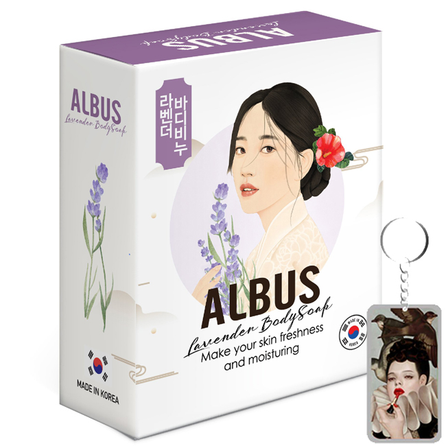 Xà bông tắm dưỡng ẩm và thư giãn da hương hoa Oải Hương Albus Lavender Hàn Quốc 100gr tặng móc khóa