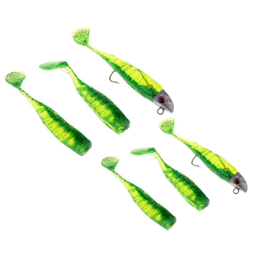 6pcs Shad Fishing Lure Soft Plastic Fish Bait Jig Head Swimbait Grub Worm