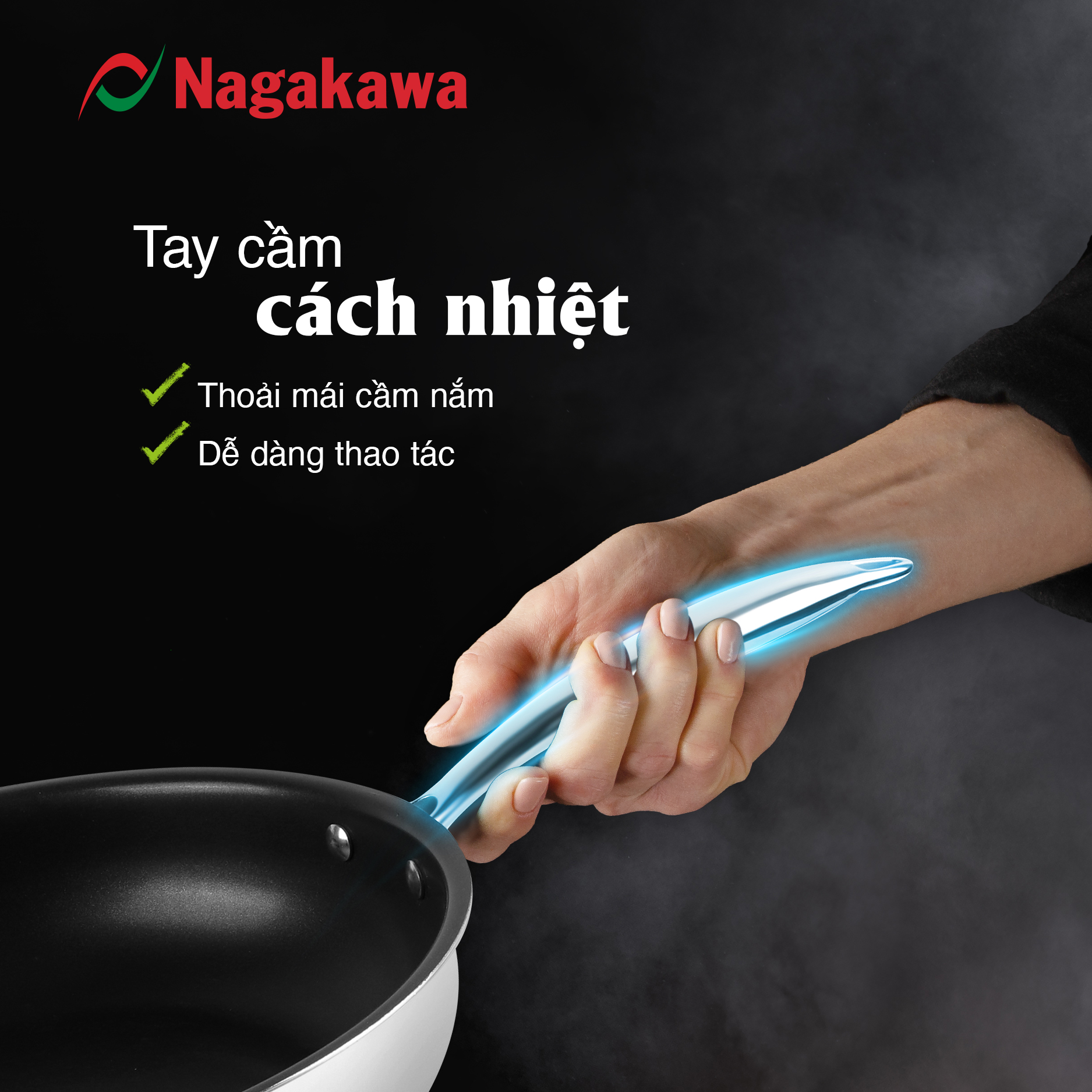 Chảo chống dính inox đa lớp toàn phần Nagakawa Haru NAG3002 - Dùng trên mọi loại bếp (30cm) - Hàng chính hãng