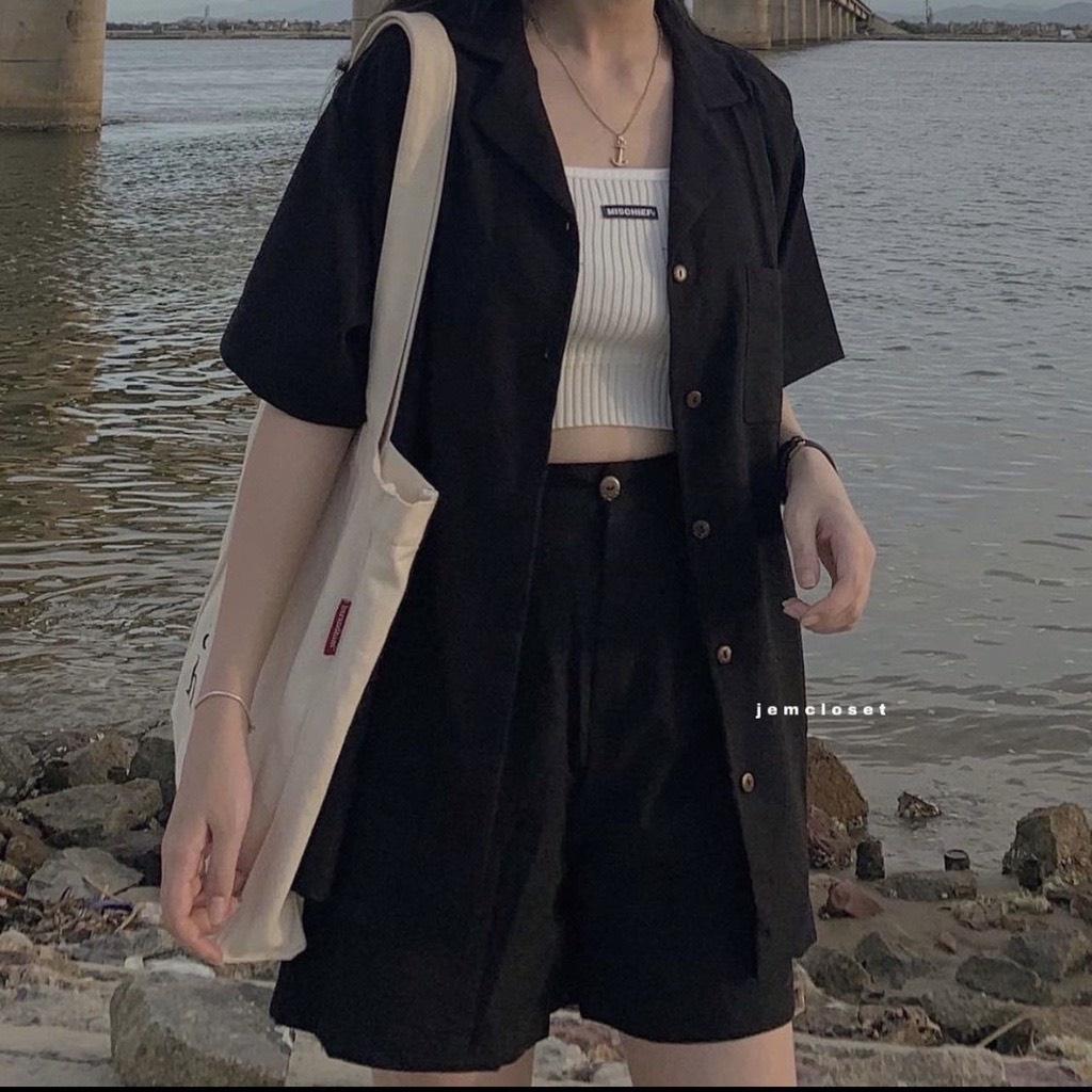 Áo Vest nữ, Set vest Đen nữ 2 Món : Áo Vest + Quần short