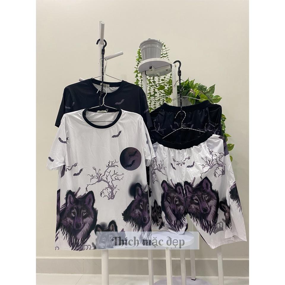 Đồ bộ quần áo nam thu đông thể thao thun cotton in hình 3D sói ngầu form rộng quần đùi style hàn quốc 06