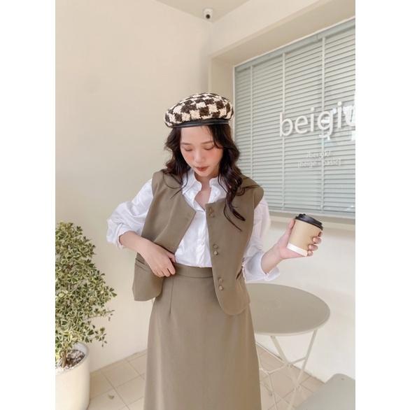 Set áo gile vest nữ dáng ngắn kèm chân váy dài 74b03 by germe