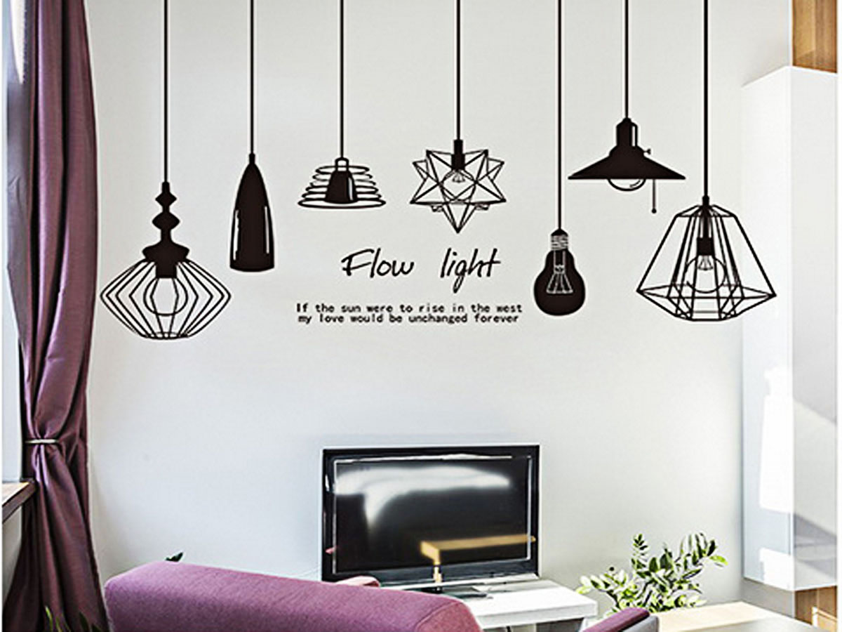 decal dán tường bóng đèn đen flow light