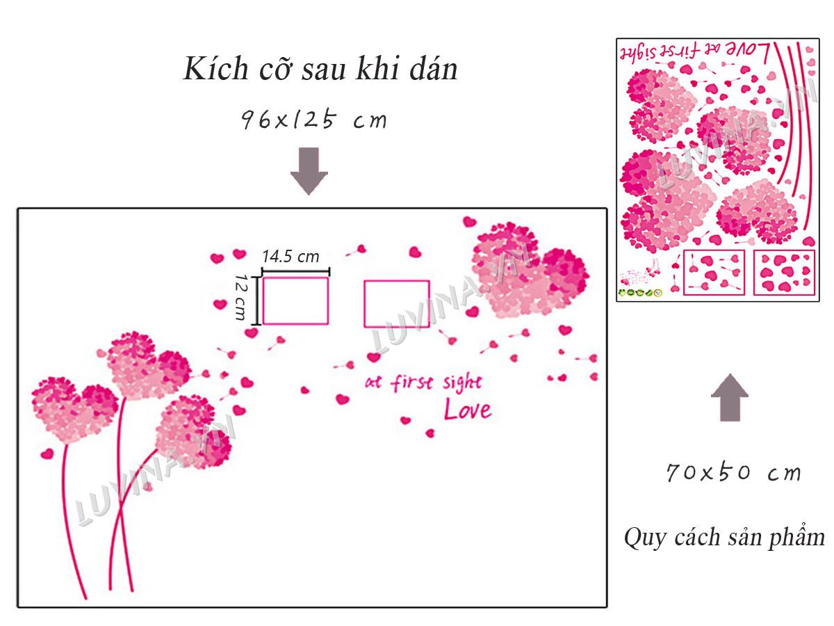 Decal dán tường Trái tim hồng và cô dâu - HP423