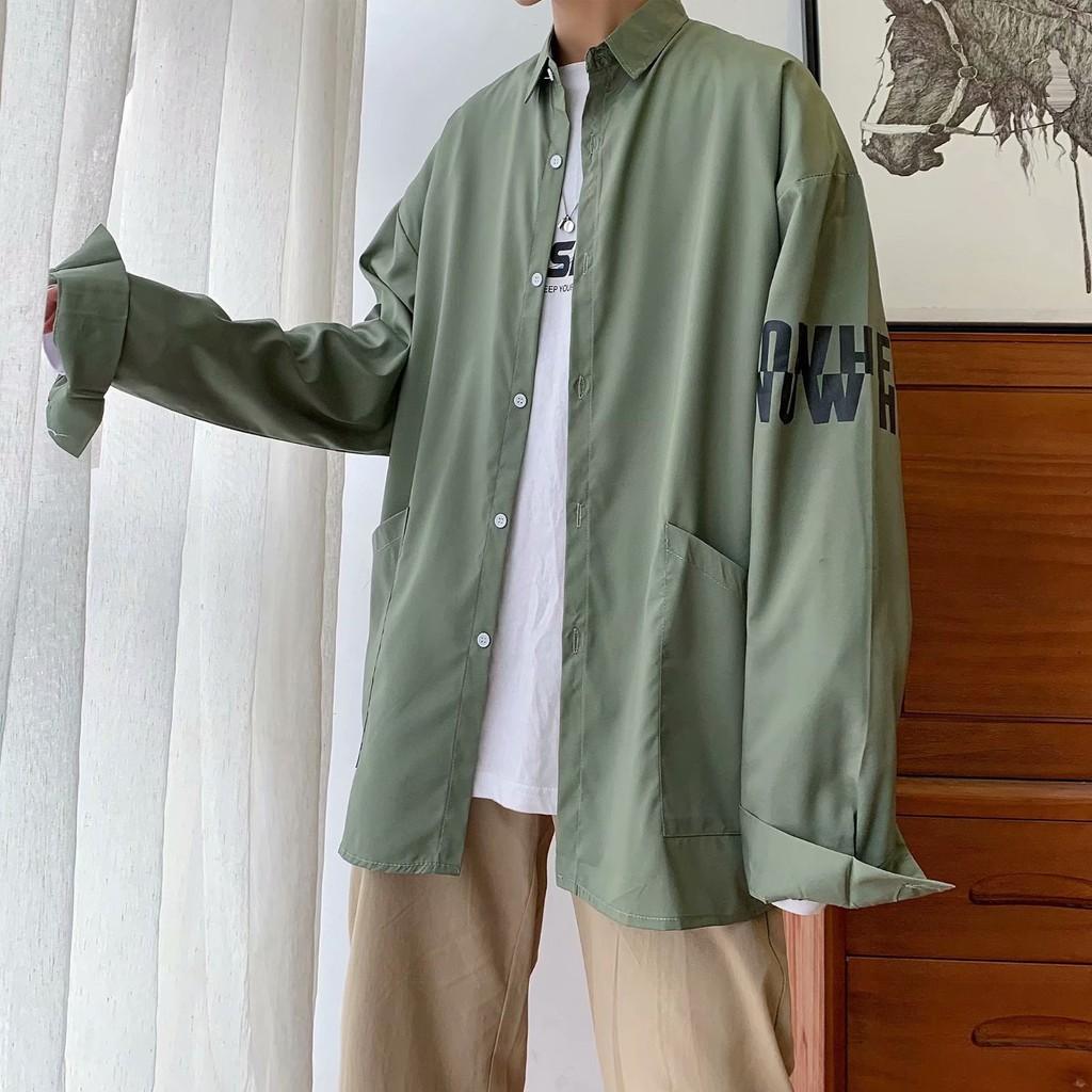 Áo sơ mi tay dài họa tiết chữ in thời trang phong cách cho nam