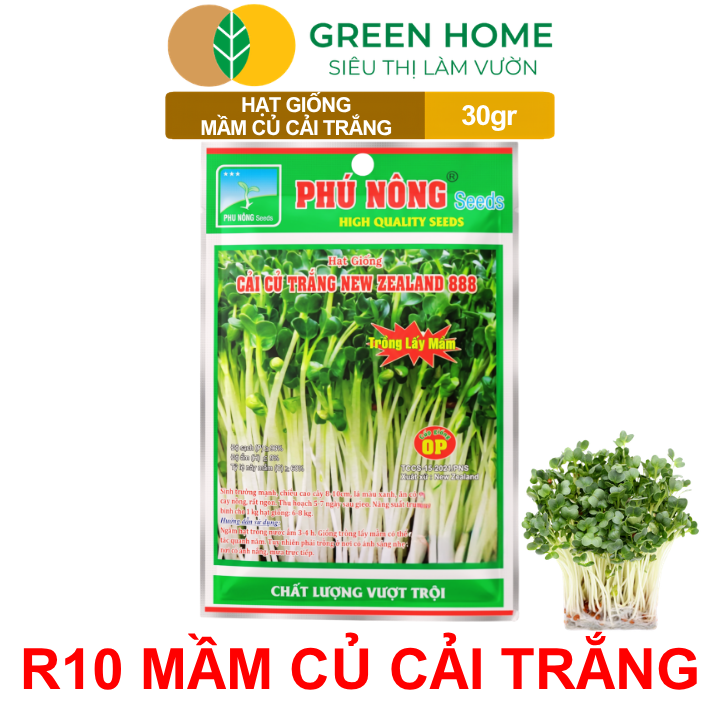 Hạt Giống Mầm Củ Cải Trắng GreenHome,Gói 30g, Dễ Trồng, Nảy Mầm Cao, Năng Suất Cao R10