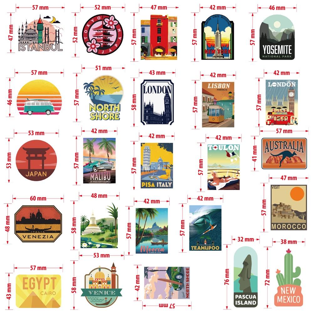 Set 50 STICKER Big Cities Chất Liệu PVC Chống Thấm Nước Trang Trí Điện Thoại , Nón Bảo Hiểm , Laptop , Vali
