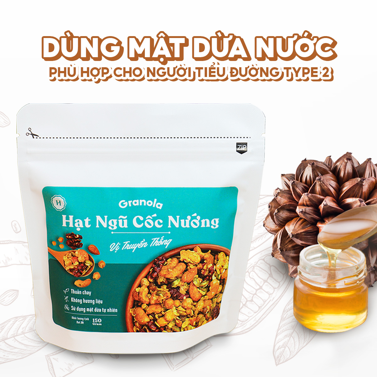 Granola nướng giòn tan - Dùng mật dừa nước, 0 trái cây sấy, GI thấp - Hạt ngũ cốc giảm cân - HeydayCacao