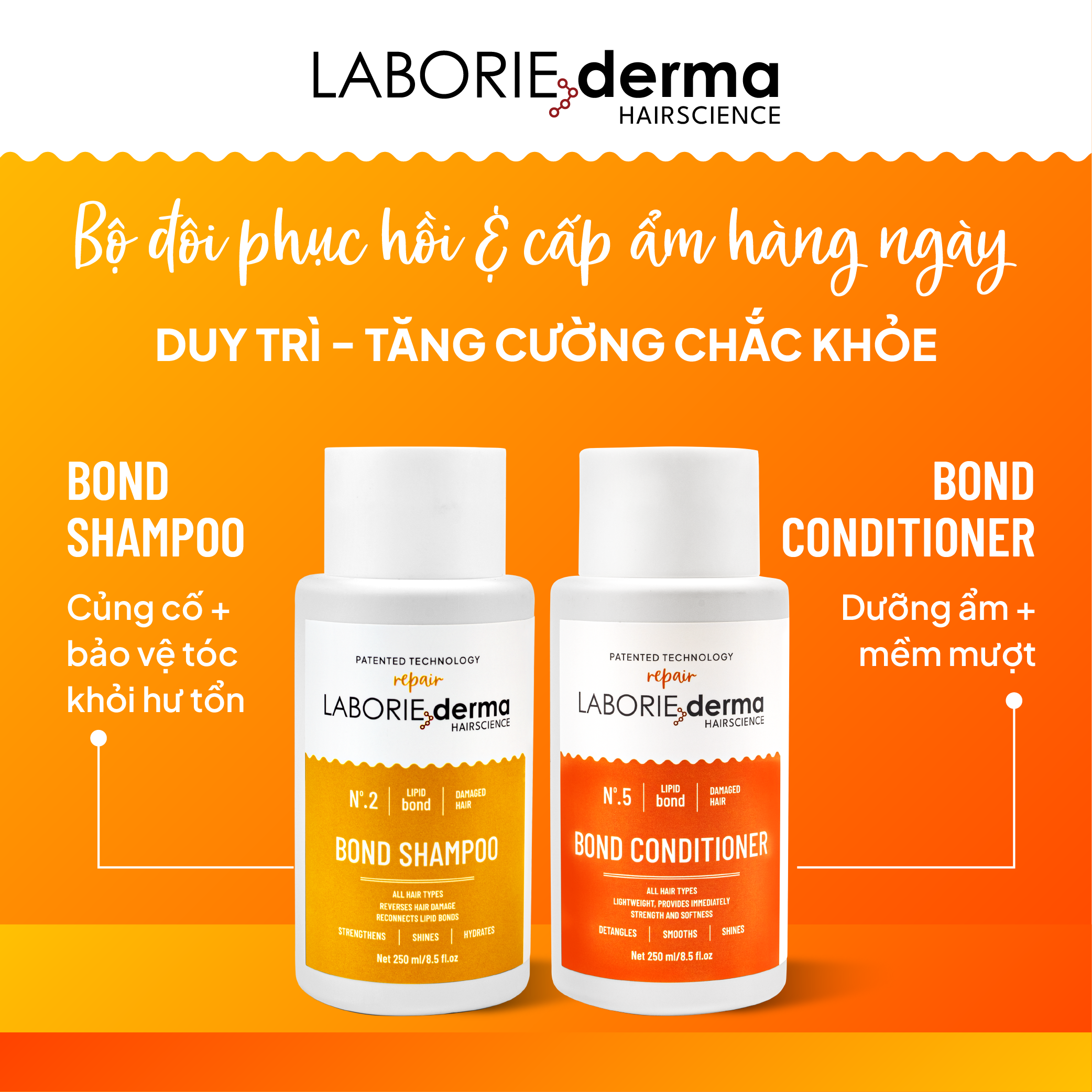 Dầu gội hỗ trợ phục hồi, tăng cường chắc khỏe tóc LABORIE derma Bond Shampoo 250ml