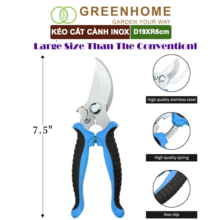 Kéo Cắt Cành Greenhome, D18xr10cm, Tỉa Hoa, Làm Vườn, Thiết Kế Tối Ưu Giảm Lực Tay, Màu Sắc Hiện Đại, Dễ Sử Dụng