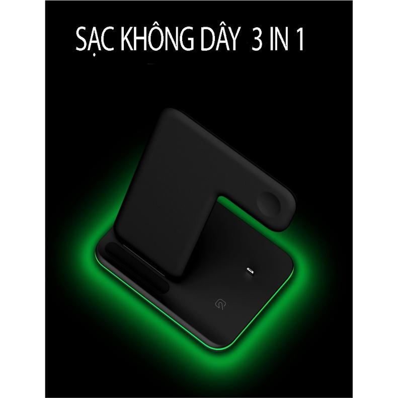 Đế Sạc Không Dây Đa Năng 3C890 Q20 3 Trong1 - Sạc Không Dây 15W nhiều thiết bị cùng lúc