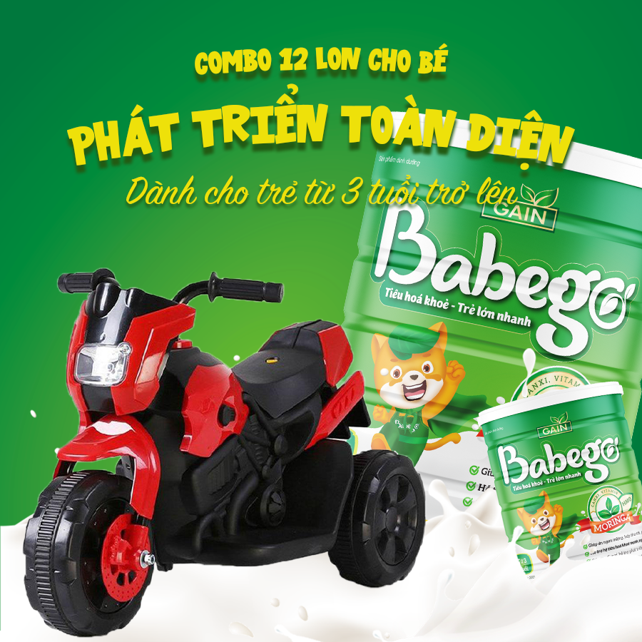 Combo 12 lon sữa mát tăng cân, cải thiện táo bón, biếng ăn cho bé phát triển toàn diện Babego 3 tuổi trở lên