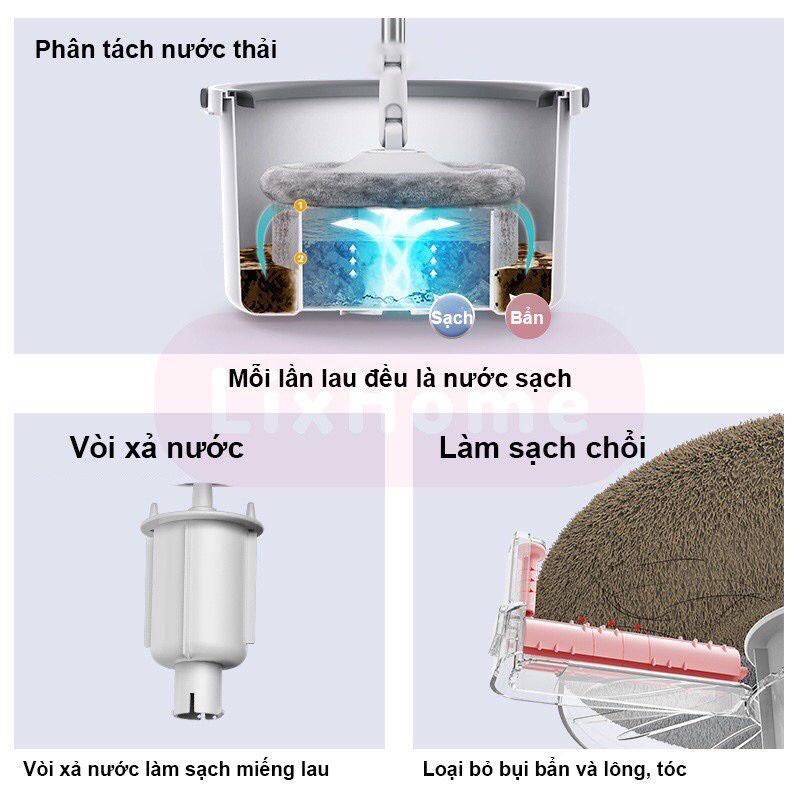 Bộ cây lau nhà tự vắt thông minh K9 chổi lau nhà tách nước bẩn 360 độ siêu sạch - Cây chổi lau nhà xoay 360 kèm thùng