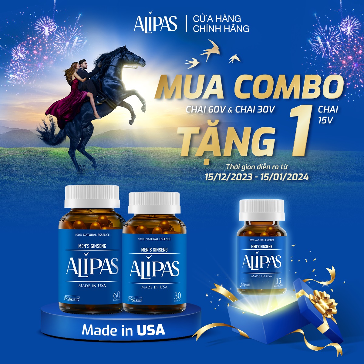 (TẶNG ALIPAS CHAI 15 VIÊN) Khi mua Combo Alipas gồm 1 chai 60 viên và 1 chai 30 viên - Tăng cường sinh lý nam