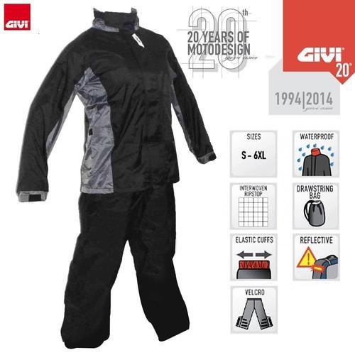 Áo mưa bộ Givi RRS07 mẫu mới màu xám cao cấp, chống thấm ướt, dùng đi phượt đường xa, xe máy