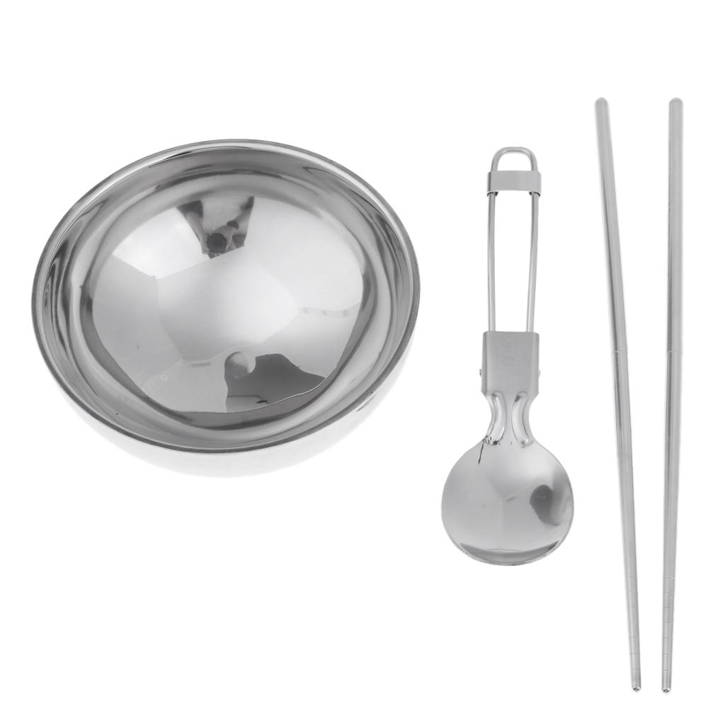 Portable Travel Set Stainless Steel Bowl Chopsticks Spoon Camping Tableware