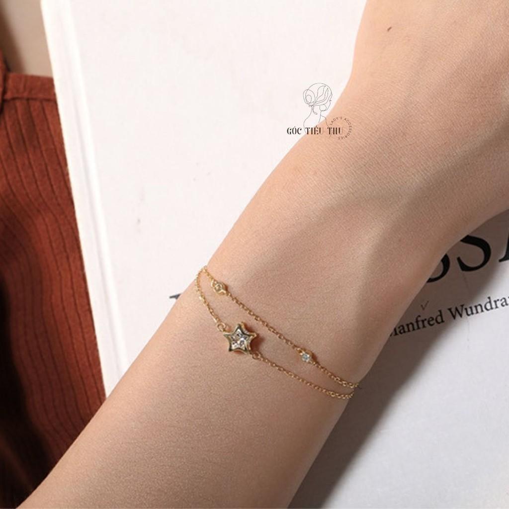 Lắc Tay Nữ Bạc S925 Mạ Vàng Hai Tầng Ngôi Sao Đính Đá Trang Sức Đẹp Phong Cách Hàn Quốc