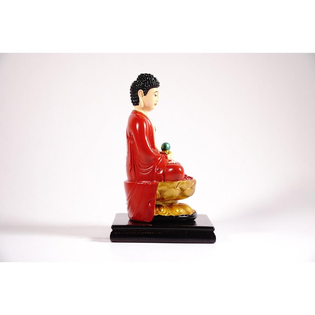 Tượng phật A Di Đà ngồi tòa sen có đế vẽ màu áo đỏ - Cao 12cm