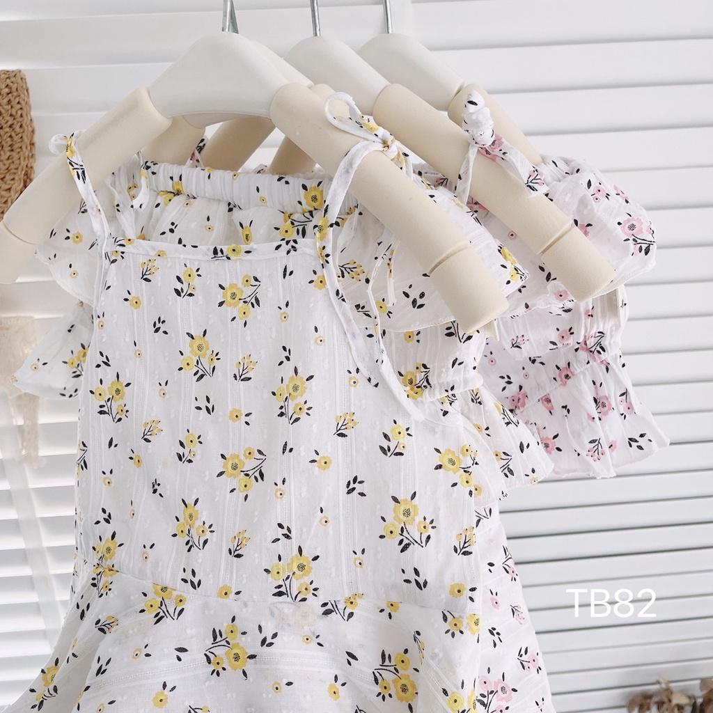 Set áo 2 dây quần đùi chip họa tiết hoa nhí cho bé gái siêu xinh, vải thô mềm, thoáng mát size 6 - 15 kg