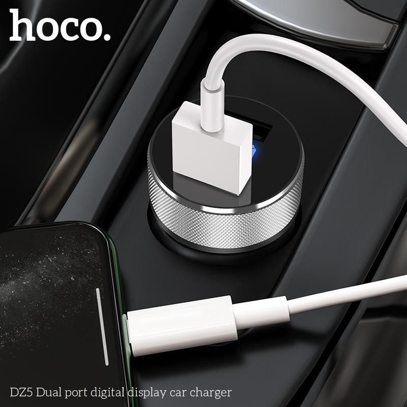 Tẩu sạc oto xe hơi Hoco DF5 2 cổng sạc usb - cốc sạc nhanh trên ô tô cao cấp - hàng chính hãng