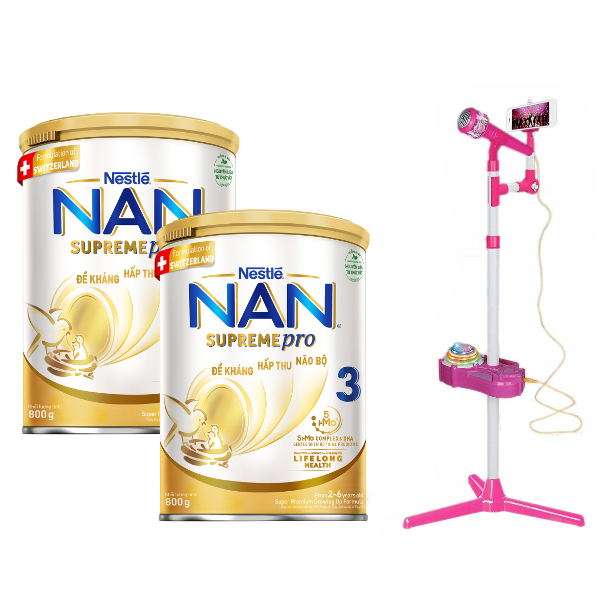 Bộ 2 Lon Sữa Bột Nestlé NAN SupremePro 3 với 5HMO giúp tăng đề kháng, đạm Gentle Optipro giúp dễ hấp thu & ngừa nguy cơ dị ứng (chàm sữa) - SP nhập khẩu từ Đức Tặng Micro ca hát  (2 - 6 tuổi)