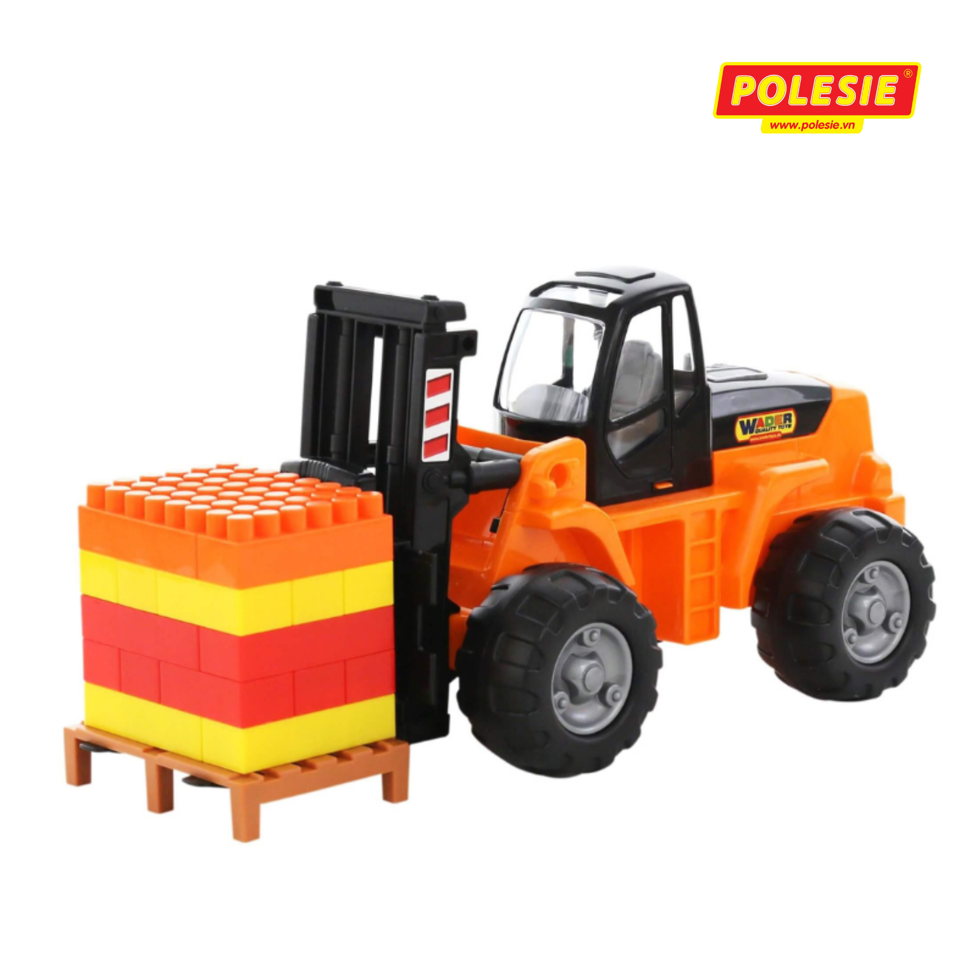 Xe nâng hàng đồ chơi PowerTruck kèm bộ xếp hình – Polesie Toys (Mẫu ngẫu nhiên)