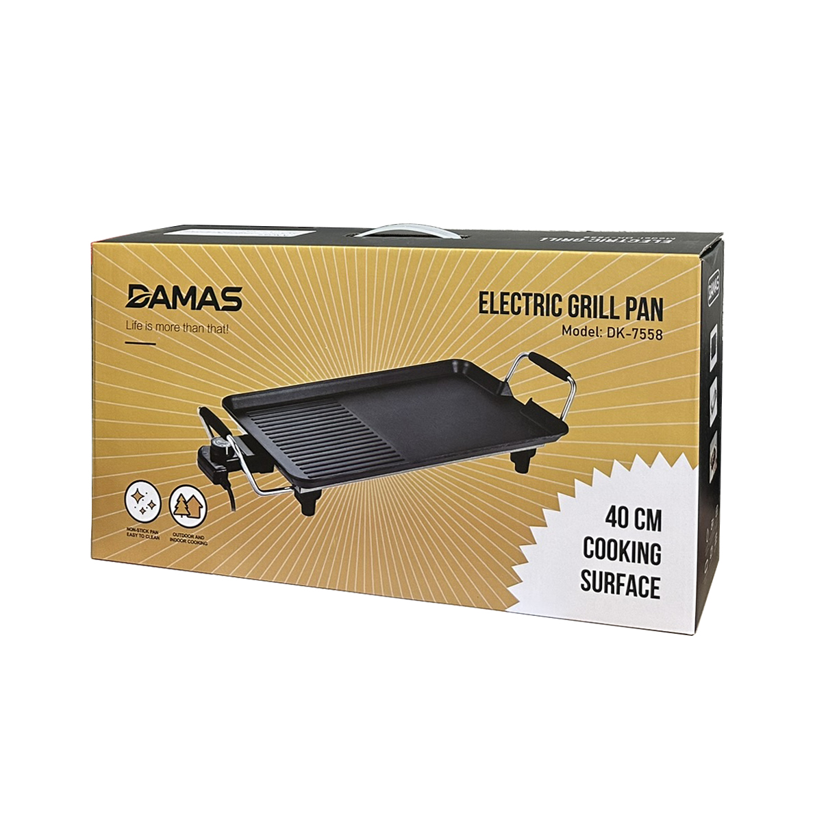 Bếp Nướng Điện DAMAS Electric Grill DK 7558 - Công suất 1500W mạnh mẽ - Thiết kế rãnh thoát dầu mỡ tiện dụng - Lớp phủ chống dính Greblon từ Đức - Hàng chính hãng