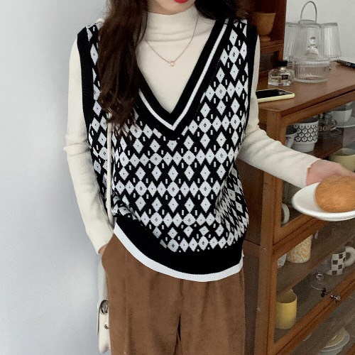 Áo gile len mỏng thổ cẩm Áo len nữ thời trang phong cách Hàn Quốc V0098