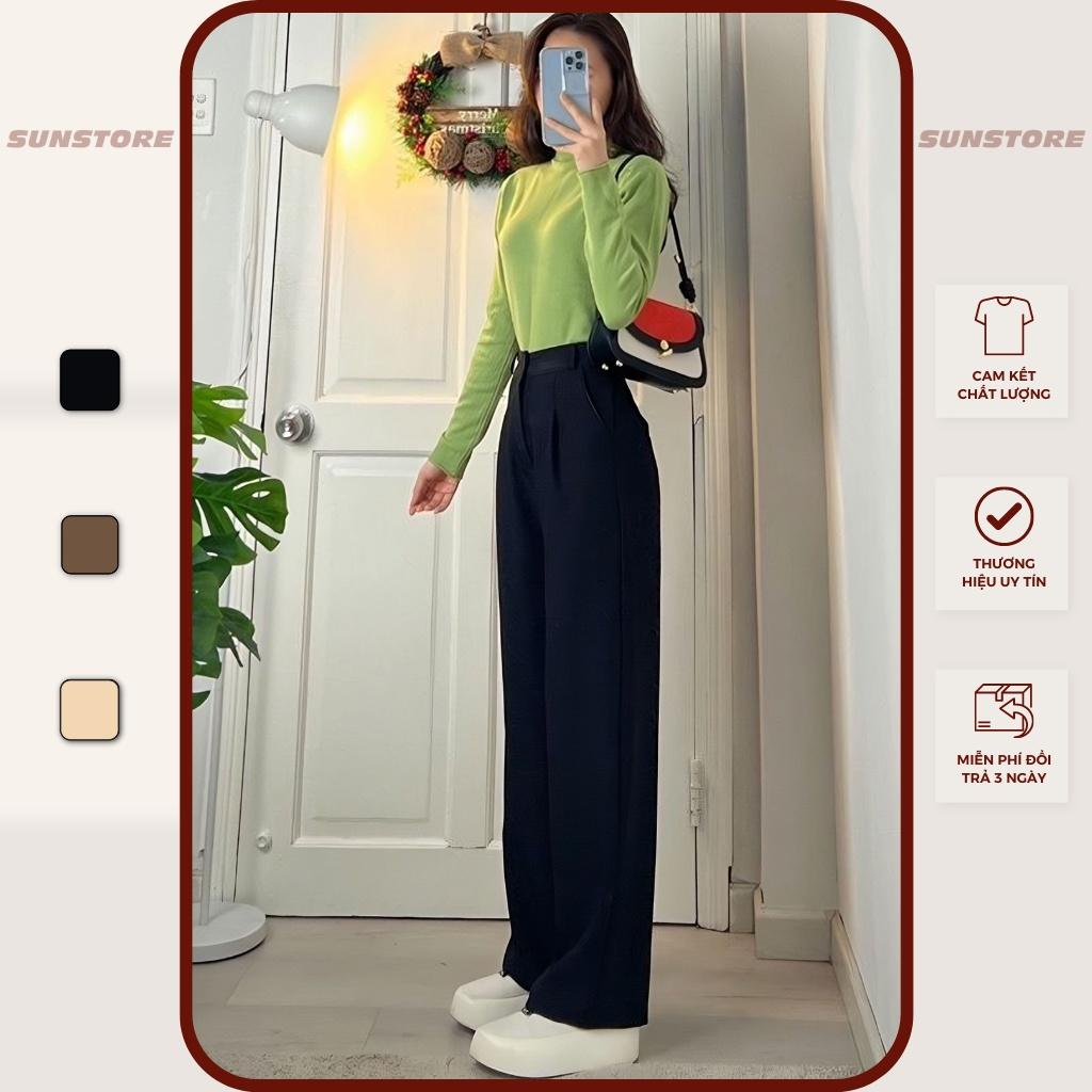 Quần culottes ống rộng suông dài vải chất rũ lưng cạp cao cài nút màu nâu đen be Spant 2 - Cafe sữa, Cafe sữa