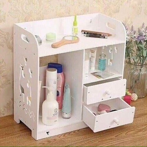 Giá kệ để mỹ phẩm, đồ dùng trang điểm, giá sách để bàn đa năng đặt bàn làm việc, bàn học thiết kế mang tính thẩm mỹ cao, có 2 ngăn kéo nhỏ chứa đồ xinh xinh, màu trắng sang trọng