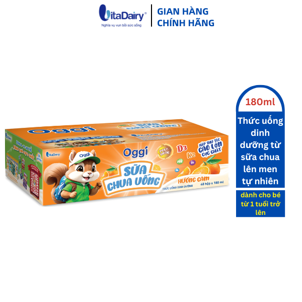 TUDD Sữa chua uống Oggi Hương Dâu / Hương Cam 180ml - thùng 48 hộp - VitaDairy