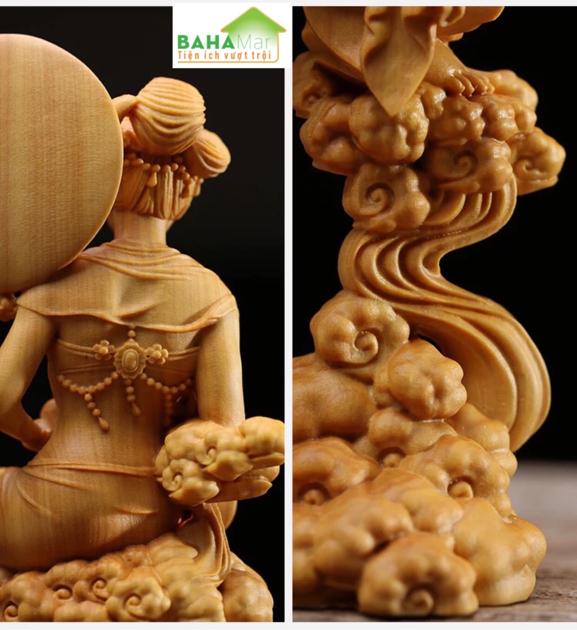 TƯỢNG ĐIÊU KHẮC GỖ - TIÊN HẰNG NGA VÀ THỎ NGỌC TRONG CỔ TÍCH "BAHAMAR" Chất liệu gỗ chắc chắn, chất lượng cao và bảo vệ môi trường, tay nghề tinh tế và chất lượng cao.