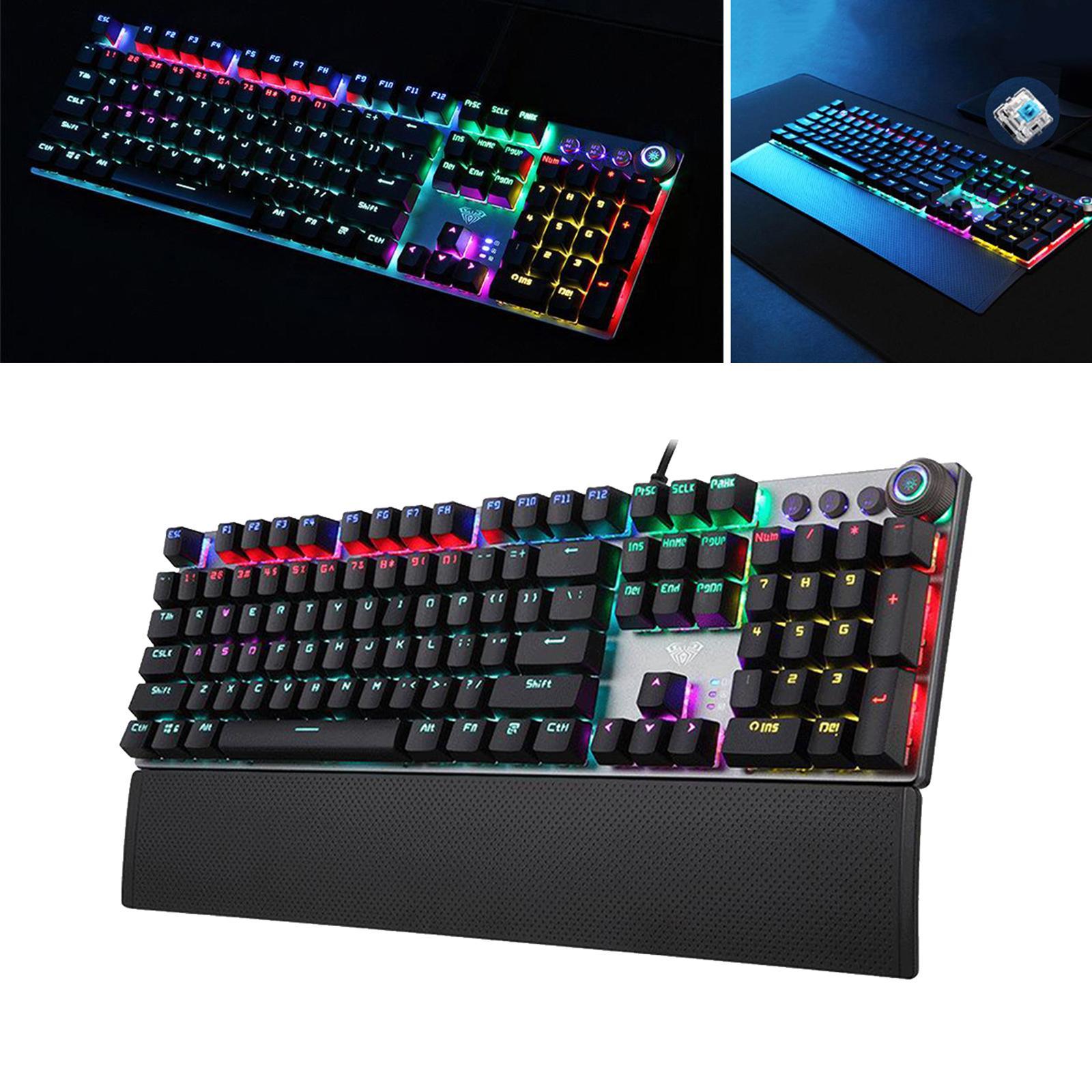 LED Backlit Mechanical Keyboard with Hand Rest Quick-Response for PC Gamers