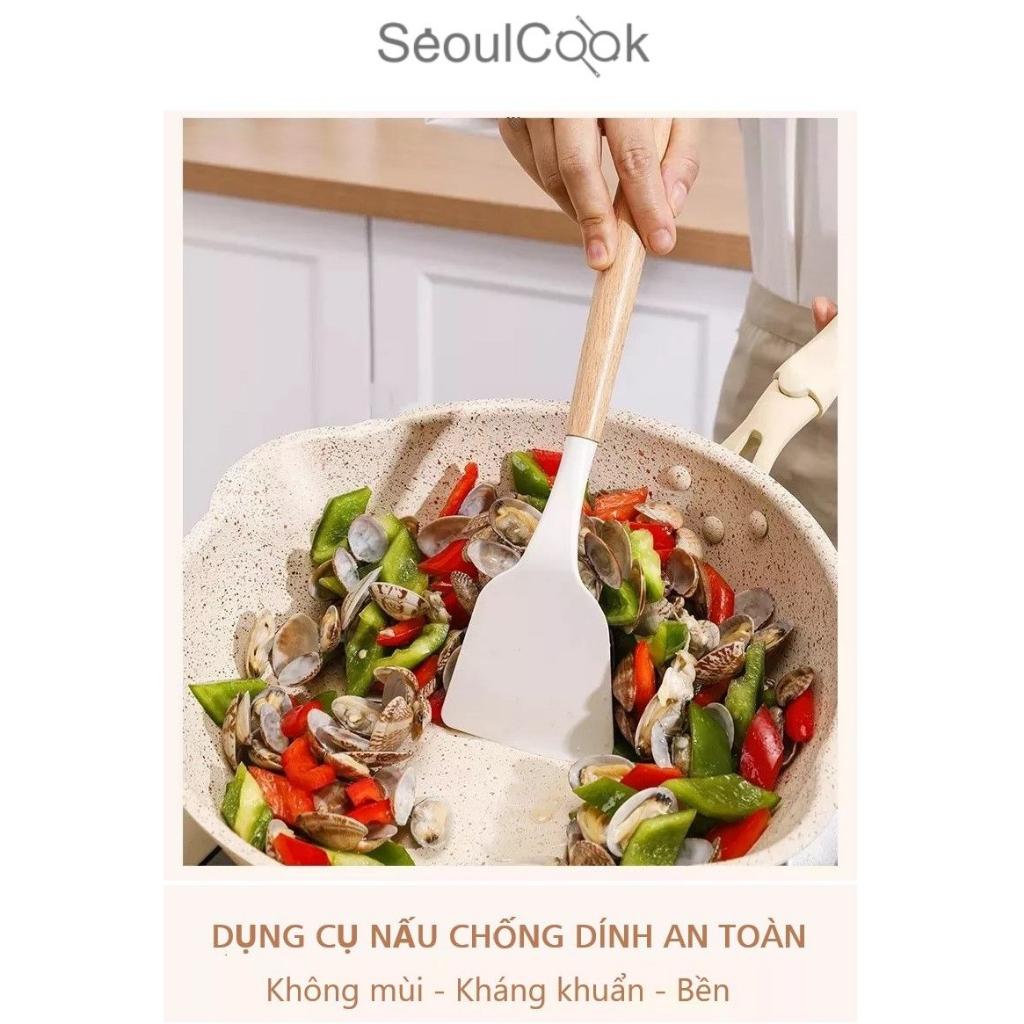 – Bộ 3 dụng cụ nấu ăn Vá/ Sạn/Xẻng có rãnh cán gỗ Seoulcook cao cấp, chống dính dùng cho nhà bếp