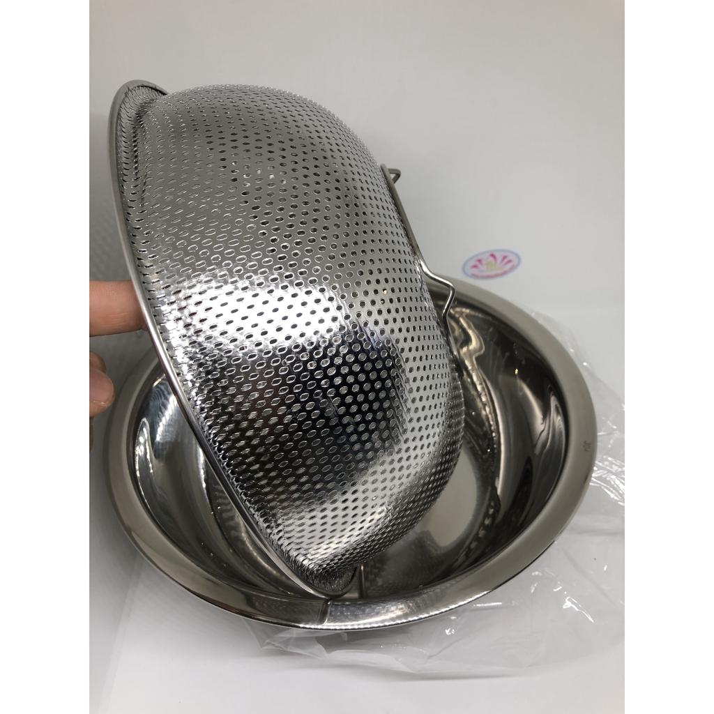 Bộ thau rổ inox 304 (1 thau size 24, 2 thau size 32, 1 thau size 38, 1 rổ size 23, 1 rổ size 29)