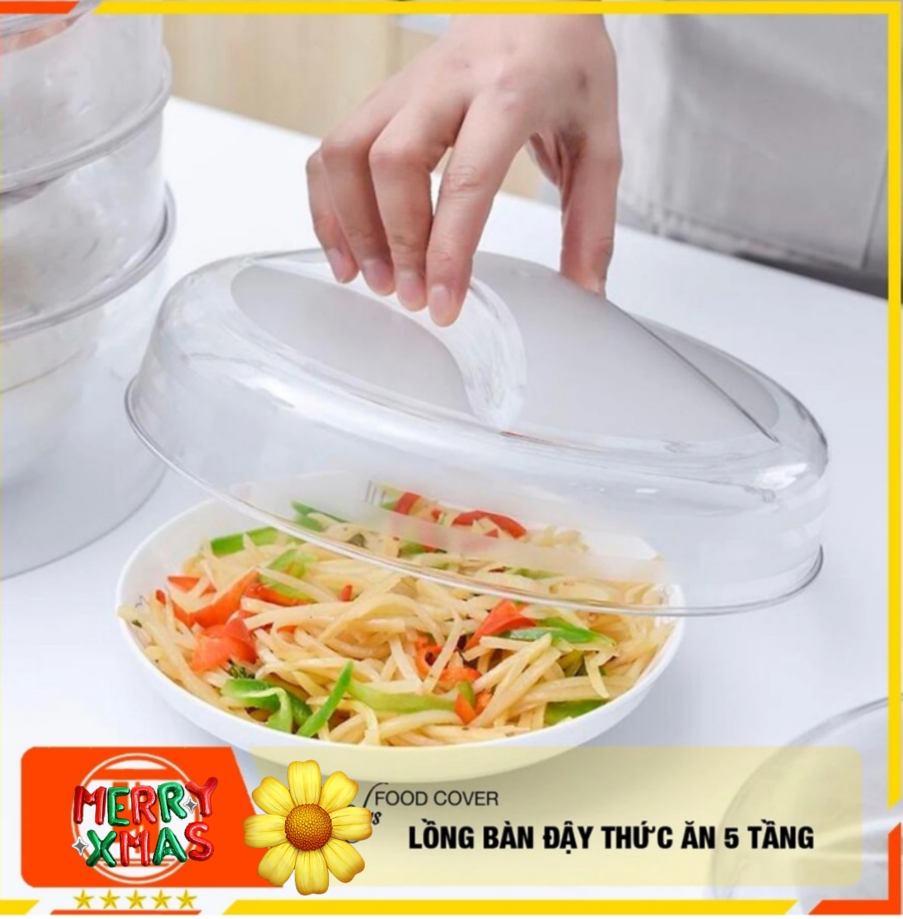 Lồng bàn đậy đồ ăn VN SUS - 5 tầng - Chất liệu cao Cấp trong suốt - Bảo quản đồ ăn, thức ăn chống bụi và côn trùng