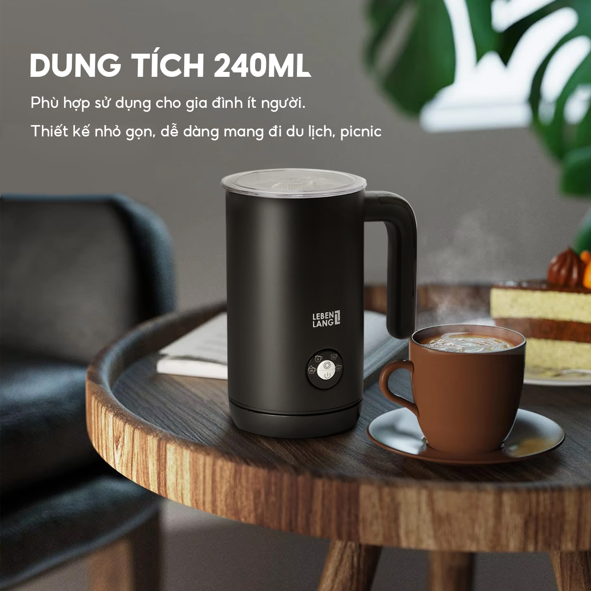 Máy đánh bọt cà phê, tạo bọt sữa Lebenlang LBL102, 500W, 240ml, 4 chế độ đánh nóng lạnh, tặng kèm 1 lò xo bảo hành 2 năm - hàng chính hãng