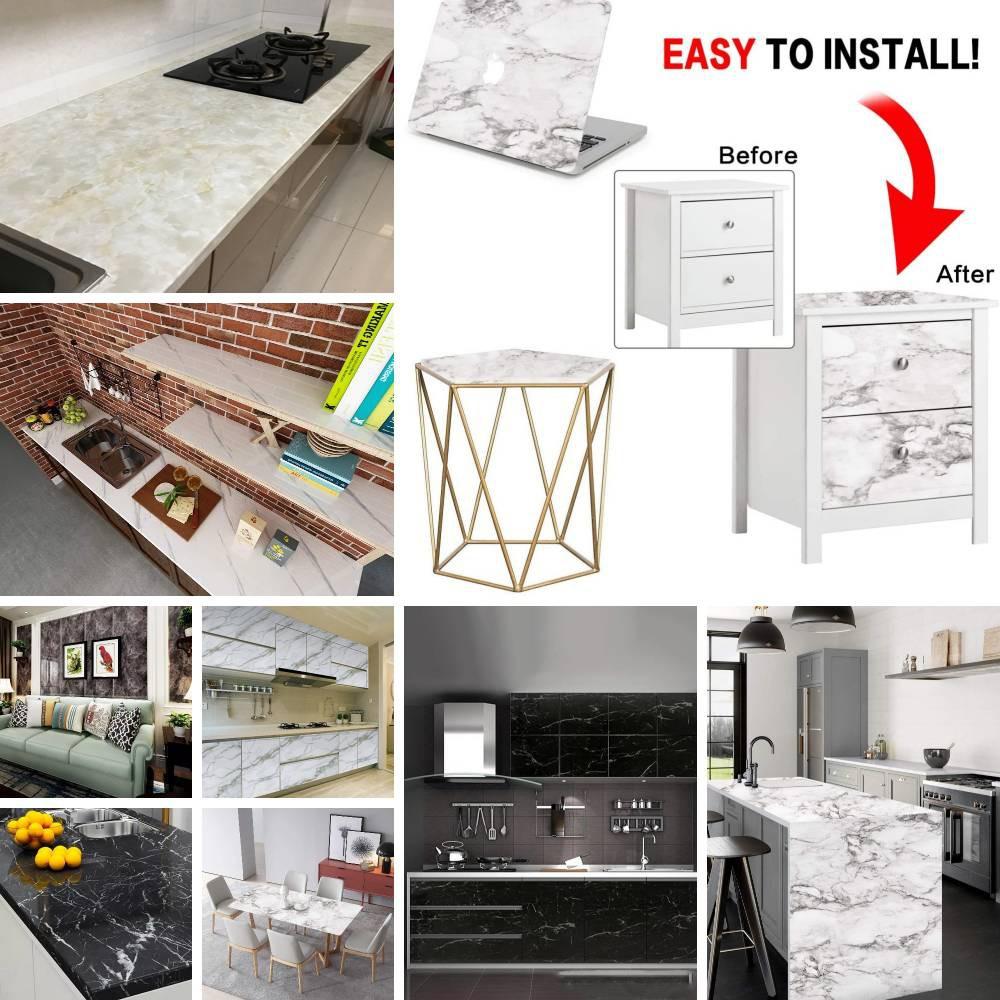 Miếng Dán Trang Trí Tường Chống Dầu Mỡ Họa Tiết Đá Cẩm Thạch